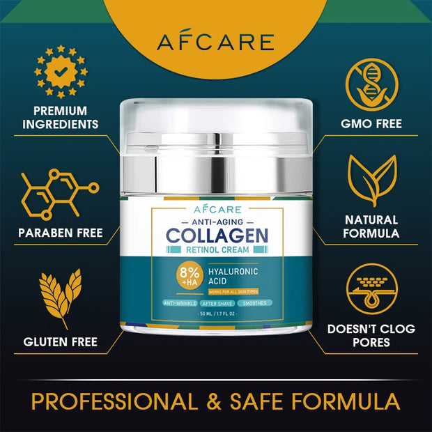 8% Men's Collagen Moisturizing Cream Skincare Fade Facial Wrinkles Hyaluronic Acid Firming Skin Vitamin E Moisturizer