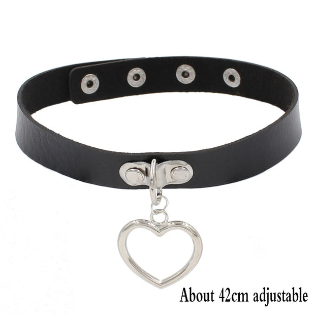 New Sexy Harajuku PU Leather Chain Heart Pendant Necklaces Women Men Punk Neck Gothic Black Pink Choker Necklace Cool Collar