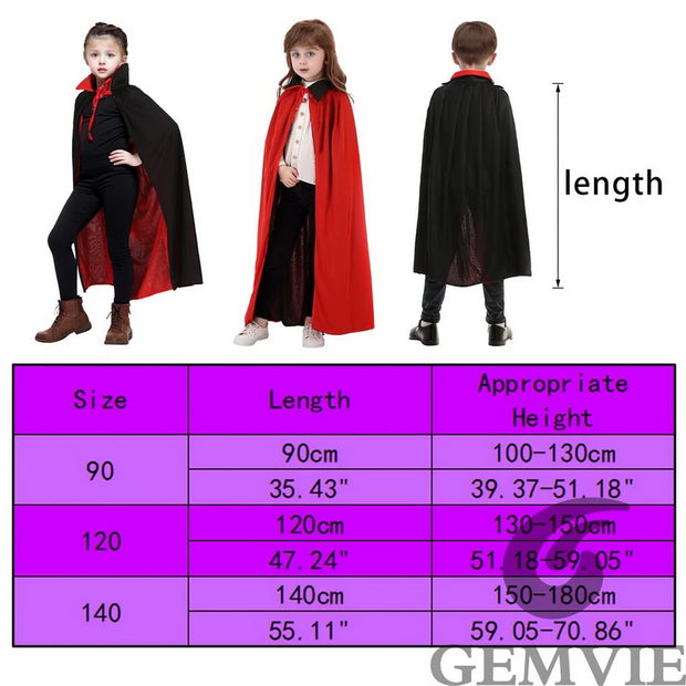 Unisex Child Adult Halloween Black Red Reversible Hooded Cloak Vampire Capes Party Costumes
