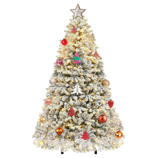 6ft Prelit Snow Flocked Artificial Full Christmas Tree with Remote Control