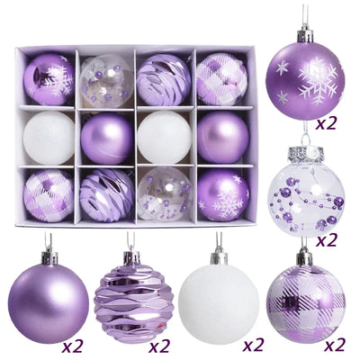 6cm 12/16pcs Christmas Ball Ornaments Printed Purple Red Christmas Tree Party Decoration New Year Christmas Spheres Pendant 2025