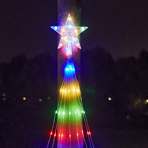 Solar Christmas Decorations Remote Control Waterproof Star String Lights Waterfall Tree Fairy Lamp with Top Star Outdoor Decor