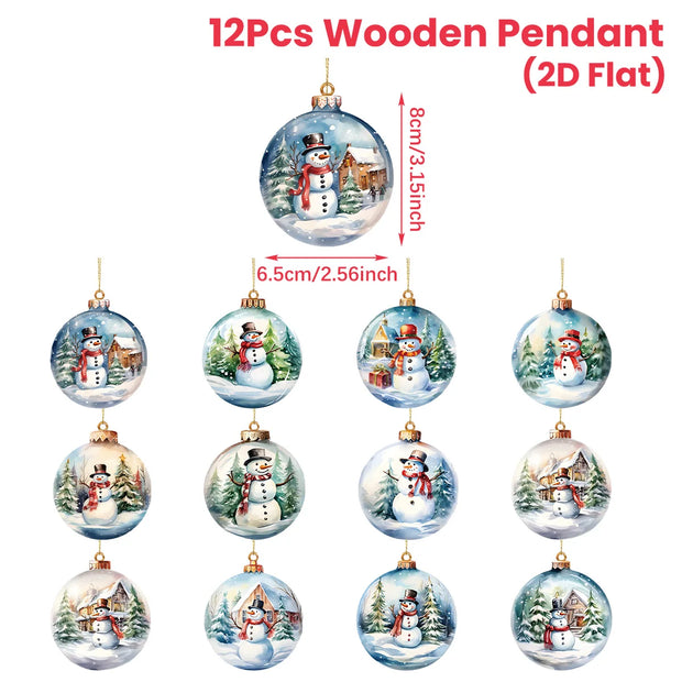 Christmas Snow Scene Wooden Pendants Merry Christmas Decorations for Home 2025 Navidad Natal Xmas Tree Hanging Ornament New Year