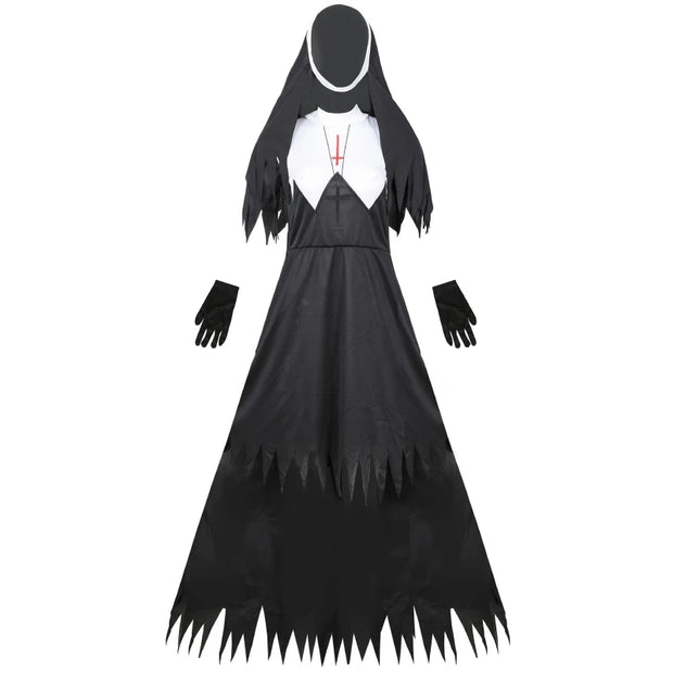 Plus Size Sexy Vampire Demon Nun Halloween Costumes for Women Black Women's Halloween Costumes Dress Party Cosplay