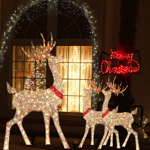 Lighted Christmas Deer Sleigh Outdoor Yard Decoration Winter Decoration For Front Yards, Creative Deer Christmas Outdoor Decor