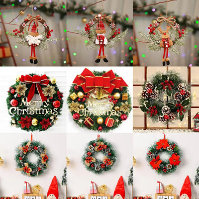 Christmas Hanging Decorations Versatile PVC Door Decor Wreaths Bow/Berry/Santa/Reindeer Artificial Wreaths Home New Years Gifts