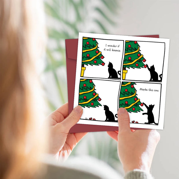 1PC Funny Cat Christmas Card for Cat Lover,Humorous Christmas Greeting Card for Friends Husband Wife,Naughty Cat Christmas Gifts
