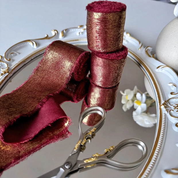 Wired Iridescent Craft Ribbon Lace Chiffon Silk 리본 Wedding Christmas Decoration Hand Torn Raw Edge Bouquet Bridal Gift Packaging