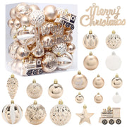 65PCS Champagne Gold Christmas Ball Decorations Matte Glossy Water Ripple Design Xmas Balls Christmas Tree DIY Decorations