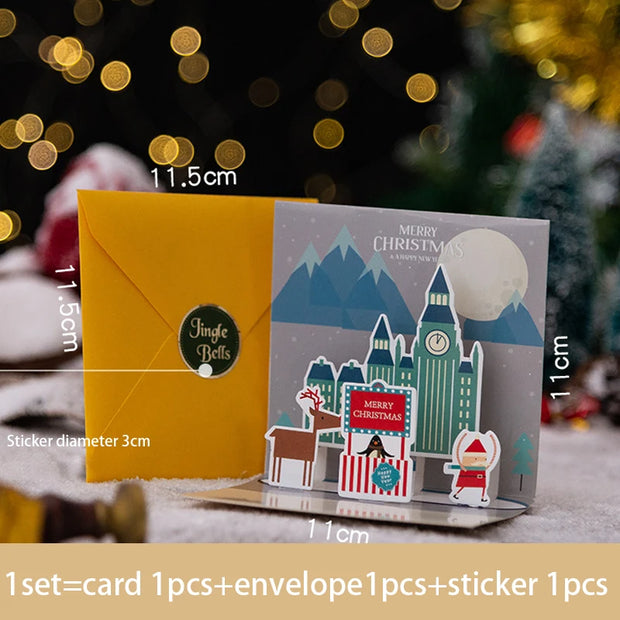 Folding Christmas Greeting Card With Envelope Santa Claus Snowman Xmas 3D Pop UP Invitation Card Postcard Navidad New Year Decor