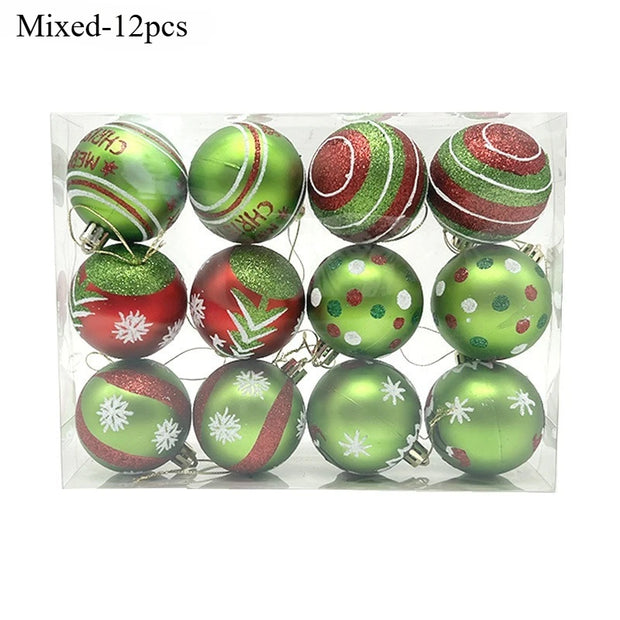 12pcs Christmas Ball Ornaments 2.4 Inch Round Plastic Hanging Decorations Glittering Elf Ball Festival Christmas Tree Decoration