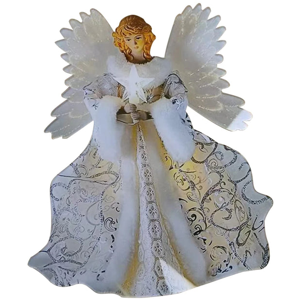 Angel Tree Topper Pendant Christmas Angel Decoration with Lights Glowing Angel Wings Figurine for Xmas Holiday Party Decoration