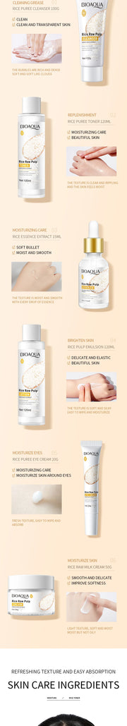 BIOAOUA Rice Protoplasm Grape Skincare Set Face Serum Cream Hydrating Moisturizing Cleanser Toner Anti Age Face Care Set