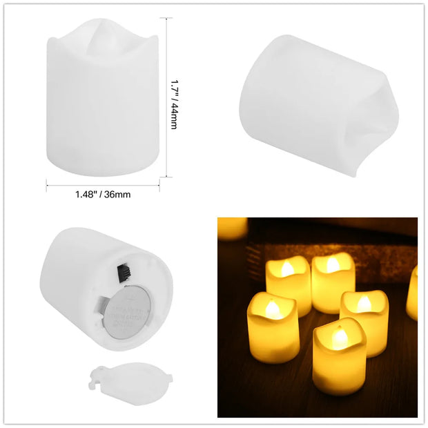 12/24Pcs Flameless LED Candle Wishing Tea Lamp Warm White Home Christmas Party Wedding Decoration Battery-Power Candles Lights