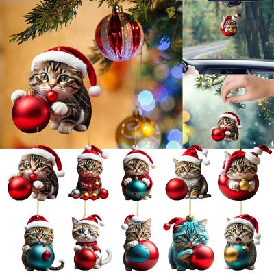 Cat Christmas Hanging Ornaments Cute Cartoon Acrylic Animals Xmas Tree Pendants Personalized Christmas Decor for Car Interior