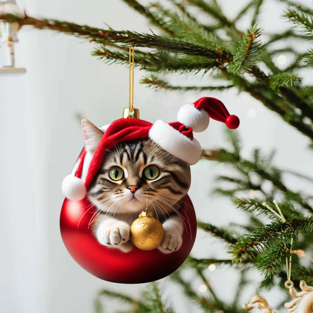 Christmas Modern Home Decoration,Car Pendant Hanging Ornament2d Acrylic Funny Cat Christmas Tree Ornament Cat Acrylic Ornament