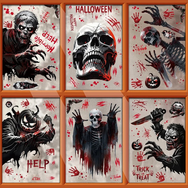 Halloween Horror Stickers Blood Fingerprint Hanging Ghost Pumpkin Skull Window Glass Sticker Happy Halloween Party Decor 2025