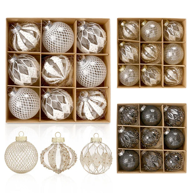 9PCS/8CM Christmas Ball Decorative Supplies Exquisite Painted Christmas Tree Pendant Ornament Home New Year Party Decoration
