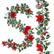 15.7Ft Christmas Artificial Garlands with Red Poinsettias Berries Holly Leaves and Snowy Pine Cones Faux Vine Hanging Garlands f