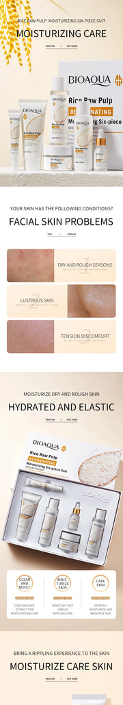 BIOAOUA Rice Protoplasm Grape Skincare Set Face Serum Cream Hydrating Moisturizing Cleanser Toner Anti Age Face Care Set