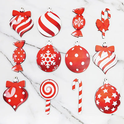 (12 Pcs/bag) Christmas Decorations Wooden Lollipops Christmas Tree Pendants Painted Wooden Pieces Scene Decoration Props DIY