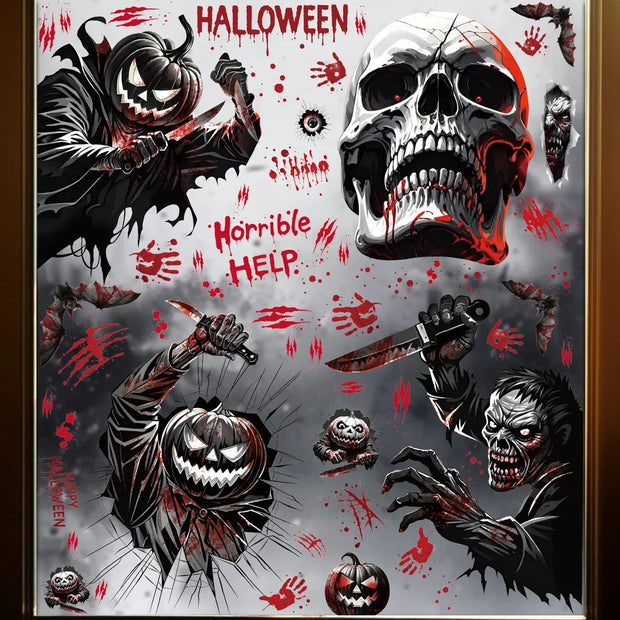 Halloween Horror Stickers Blood Fingerprint Hanging Ghost Pumpkin Skull Window Glass Sticker Happy Halloween Party Decor 2025