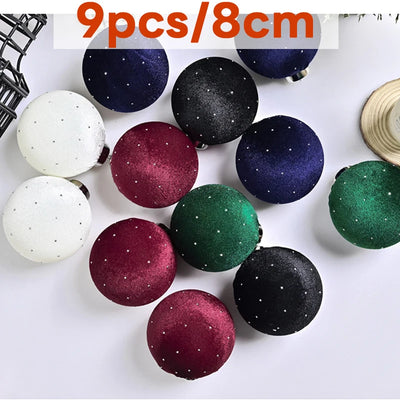 8cm 9pcs Silk Velvet Christmas Ball Ornaments Luxury Dot Christmas Tree Party Decoration Set Christmas Spheres Pendant 2025 New