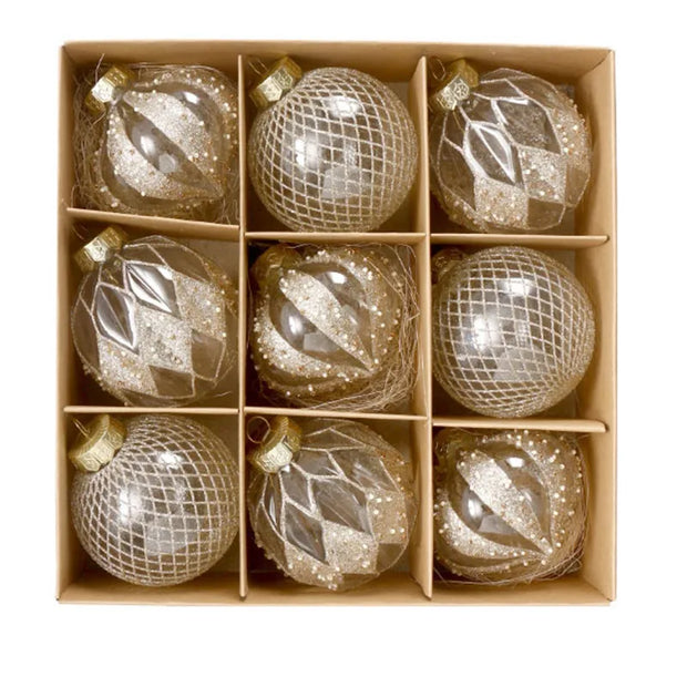 9PCS/8CM Christmas Ball Decorative Supplies Exquisite Painted Christmas Tree Pendant Ornament Home New Year Party Decoration