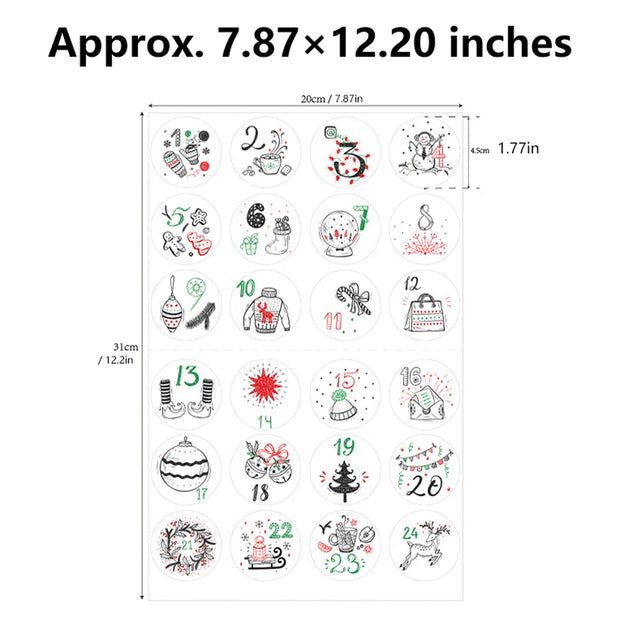 Christmas Countdown Stickers | Advent Calendar Labels | Gift Wrapping Decals | Self-Adhesive Tags | DIY Holiday Countdown Kit