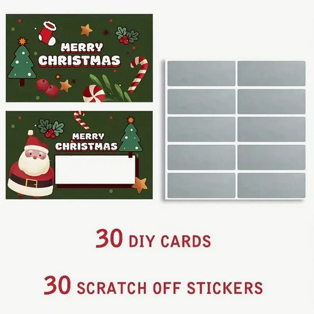 30Pcs Christmas Scratch Off Cards Santa Claus Christmas Tree Party Favors DIY Games Supplies Gift Vouchers