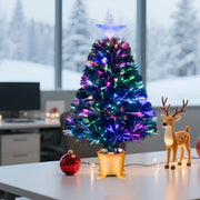 Mini Fiber Optic Tabletop Artificial Christmas Tree with color changing star tree topper, Green, Pre-lit, Xmas Tree, 24 inch