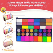 42 Colors Face Body Painting Set,Water Soluble UV Neon Face Paint Art Makeup,Fluorescent Glitter Festivals Halloween Paint Set