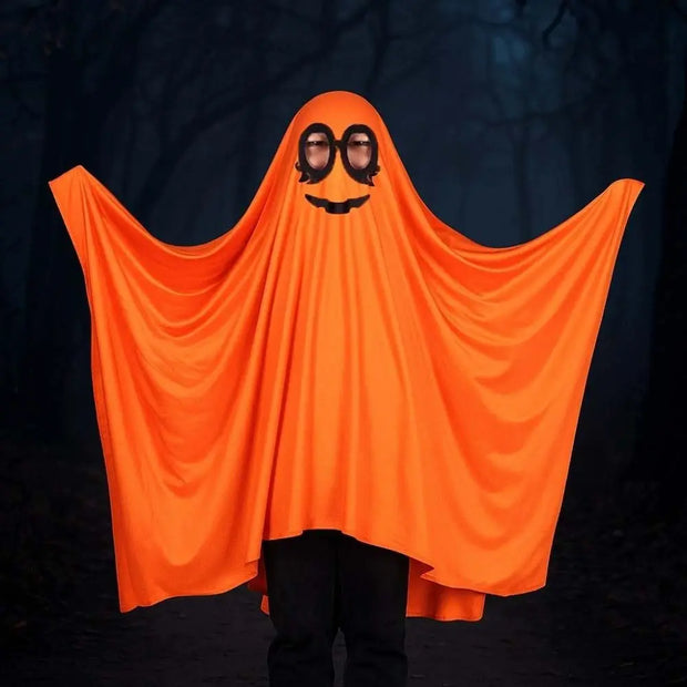 White Halloween Cloak Cape Fright Clothes Trick-or-Treat Spooky Pumpkin Cloak Black Eye Full Suit Ghost Cosplay Costume