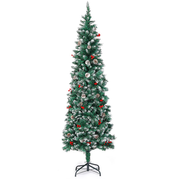7.5 Ft Pre-Decorated Pencil Christmas Tree Pre-Lit Holiday Tree with Clear Lights Collapsible for Easy Storage 41 Pine cones