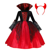 2025 Girls Cosplay Vampire Halloween Dress For Kids Ghost Bride Gothic Costume Count Vampiran Carnival Outfit Black Red Clothes