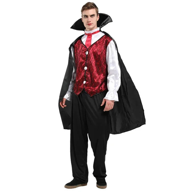 Halloween Male Vampire Cosplay Costume with Shirt/ Pants/ Vest/ Cloak，Men's Carnival Party Devil Dress Up