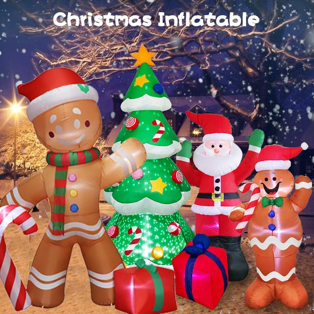 Christmas Decoration Crutch Santa Claus Inflatable Toy with LED Lights Outdoor Inflatable Model Ornament Holiday DIY Decorations