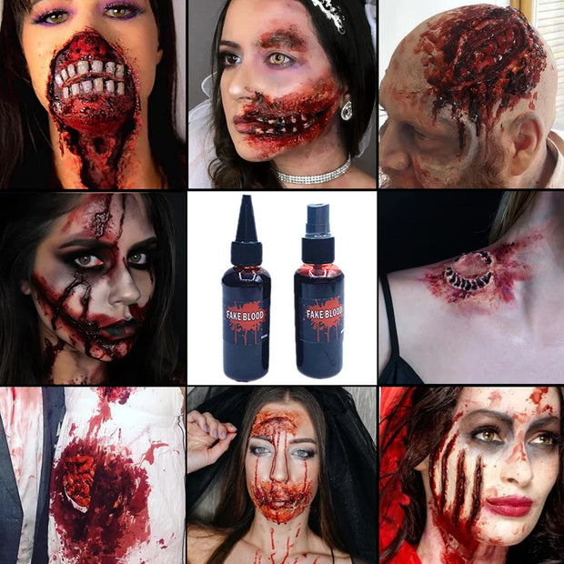 Halloween Plasma Spray Create Realistic Blood Effects Horror Fake Blood Spray Halloween Cosplay Makeup Washable Eye Blood Drops
