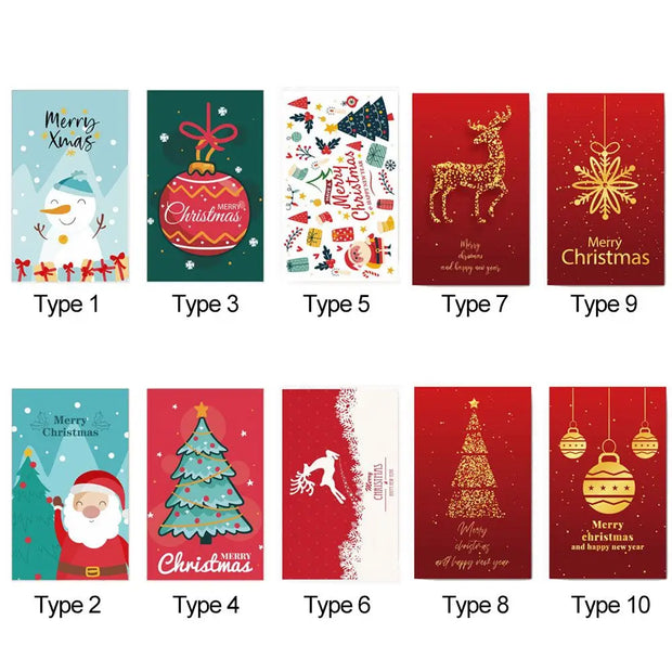 50PCS Xmas Tree Deer Package Insert Santa Claus Snowman Greeting Postcard Merry Christmas Card Happy New Year Message Note Cards