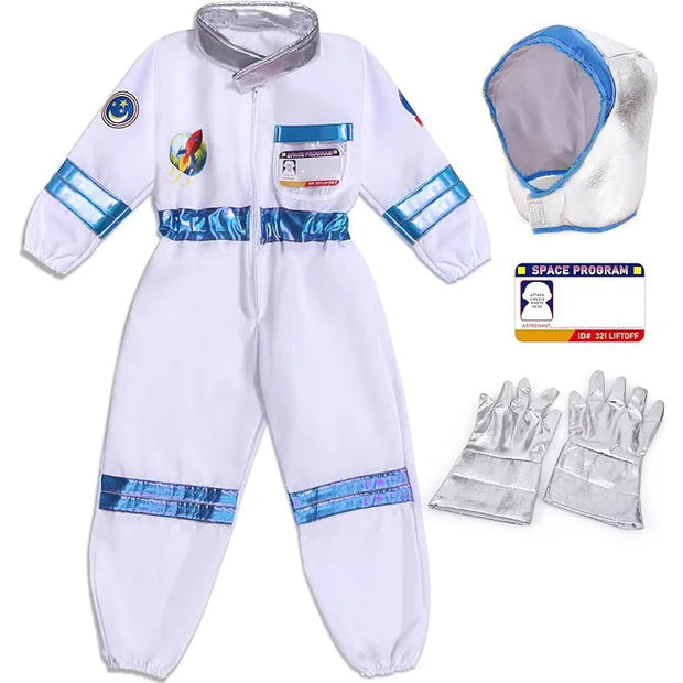Kids Astronaut Cosplay Costume Nasa Boys Girls Spaceman Pilot Child Halloween Dress Up One-piece Jumpsuit Outfit Party Bodysuit