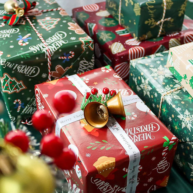 6 Pcs 50x70cm Red Green Per Roll Xmas Wrapping Paper Sheet Package for Merry Christmas Holiday Gift Wrap Craft Paper Decor Gifts