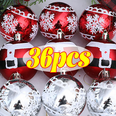 6pcs/box Electroplate Color Painting Christmas Balls Mirrored Red Snowflake Ball for Xmas Tree Hanging Pendants Ornaments Decor