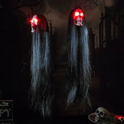 Plastic Halloween Hanging Ghost Long Hair Red Blinking Eye Horror Skeleton Ghost Hanging Design LED Light