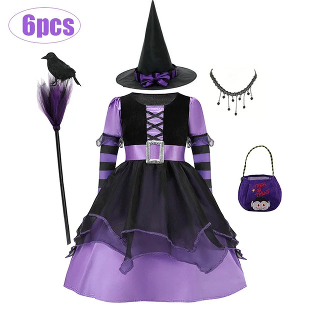 Girls Cospaly Ghost Bride Black Red Costume Kids Corpse Bride Costumes Children Vampire Toddler Punky Halloween Witch Costume