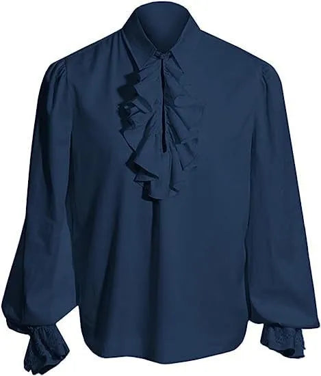 Steampunk Medieval Count Costumes Pirate Gothic Navy Long Jacket Coat Shirt Vampire Cosplay  Halloween Outfit Men's Trenchcoat