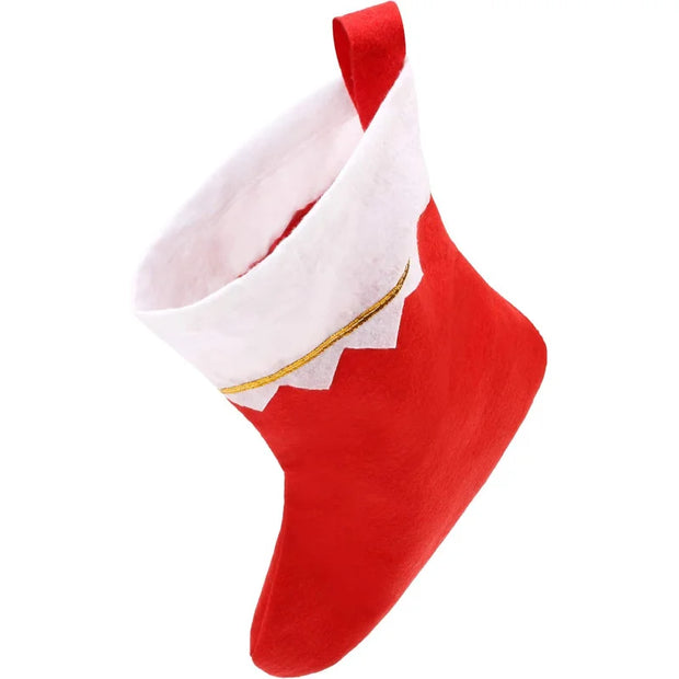 Felt Christmas Stockings for Christmas Fireplace Hanging Stocking Red Non-Woven Fabric with Golden Trim