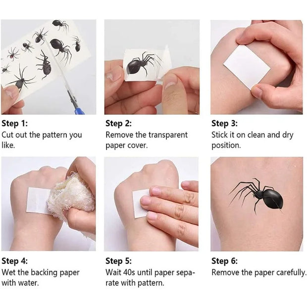 10PC Large 3D Spider Temporary Tattoos Scary Halloween Makeup Kit For Women Adults Kid Halloween Decal Fake Face Tattoos Sticker