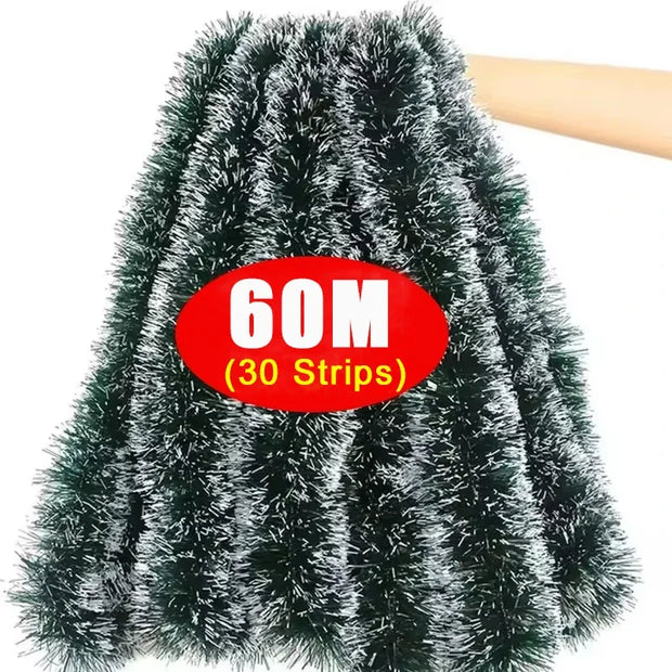 60/2M Christmas Tinsel Ribbons Garland Green Cane Wreath Xmas Tree Hanging Pendent Ornaments Wedding Party Home Decor Supplies