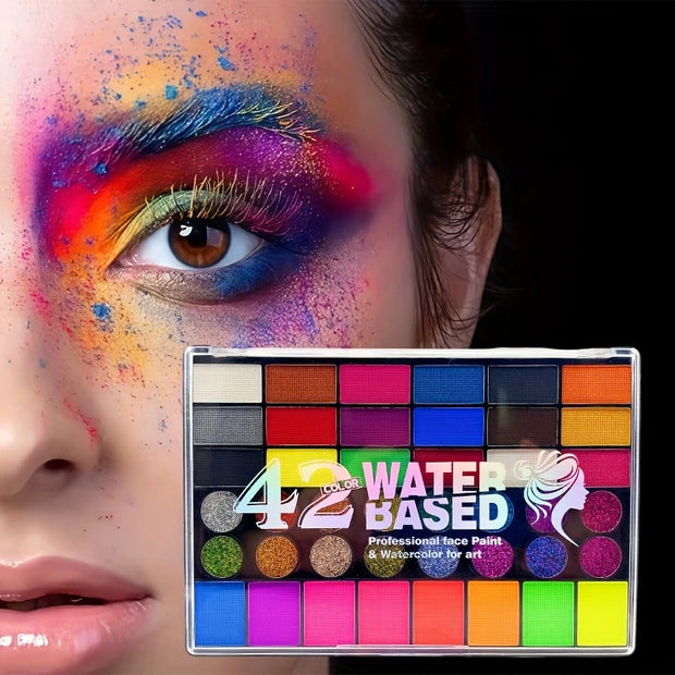 42 Colors Face Body Painting Set,Water Soluble UV Neon Face Paint Art Makeup,Fluorescent Glitter Festivals Halloween Paint Set