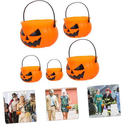 Popular Halloween Pumpkin Bucket Candy Bucket Kids Candy Trick Or Treat Prop Halloween Party Decoration Prop Supplies 5PCS